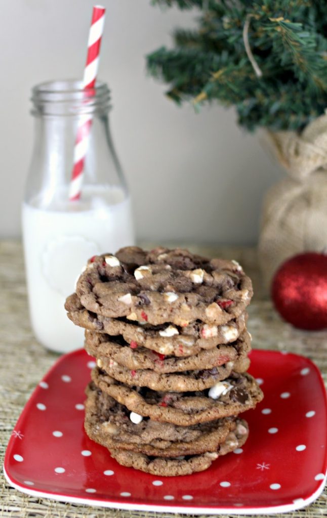 stacked cookies on a red plate