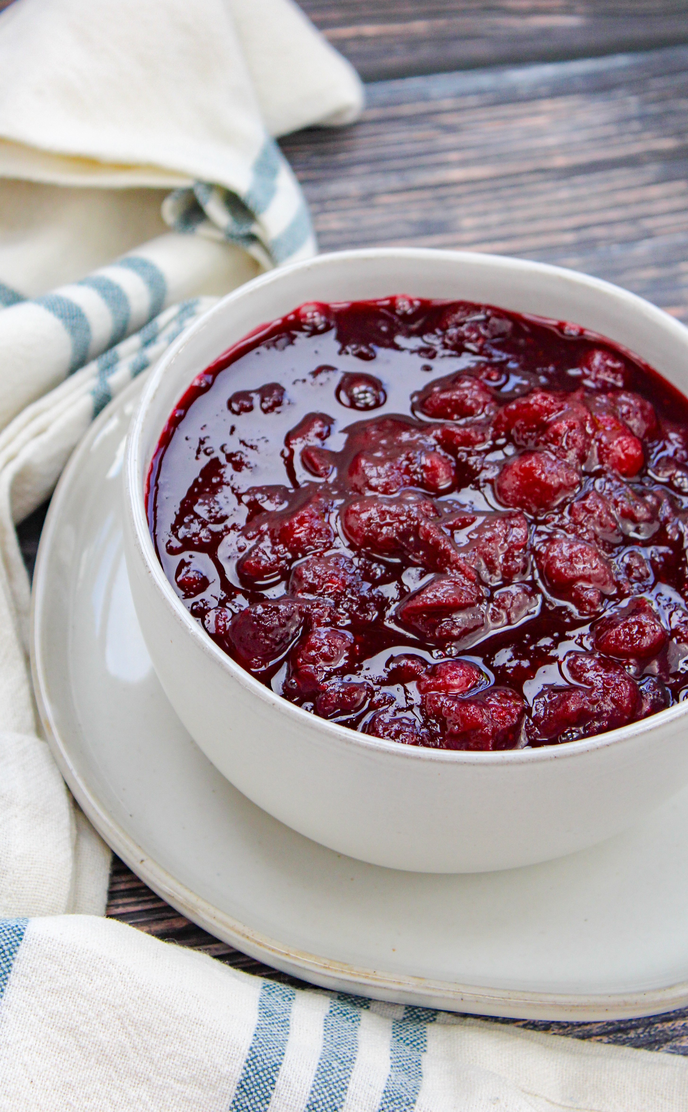 Cranberry sauce in a white bowl
