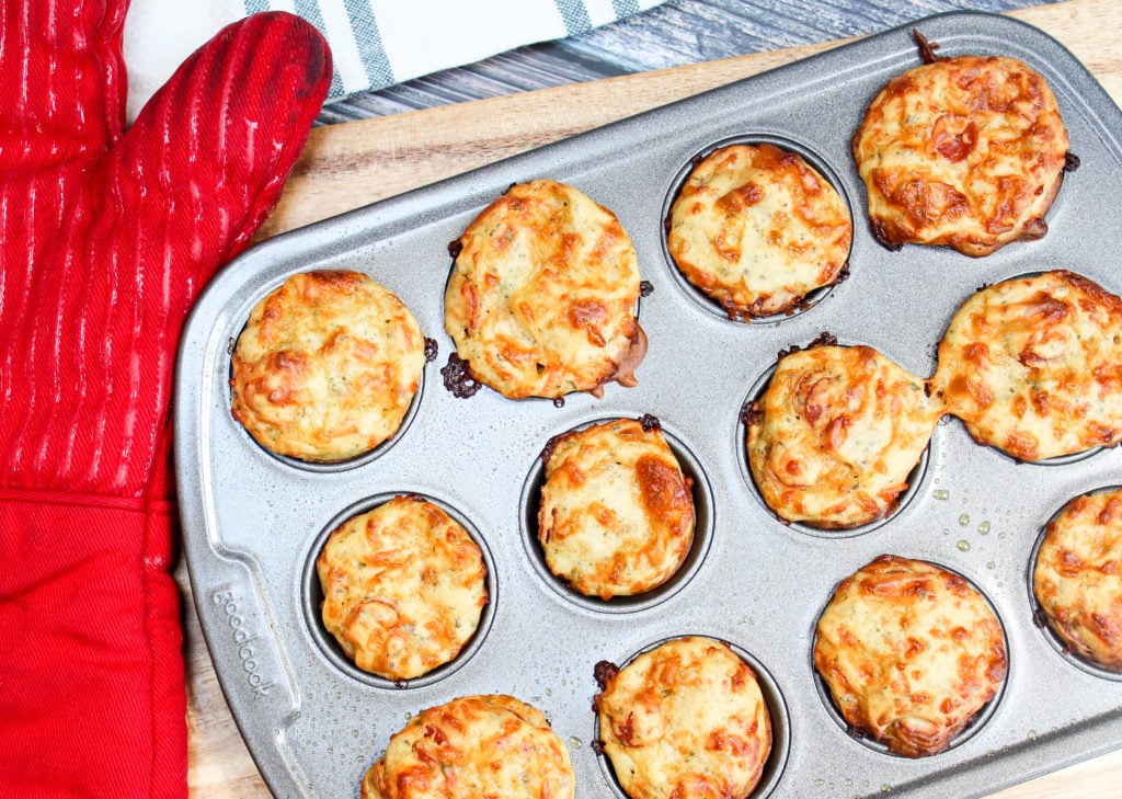 pizza muffins in a muffin tin