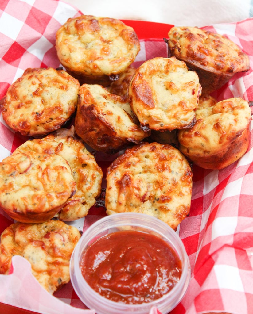 pizza muffins in a basket