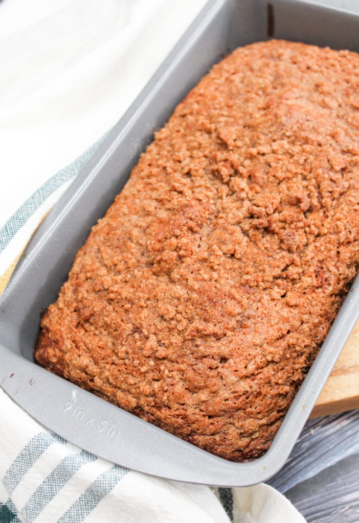Banana Zucchini Crumble Bread in a pan