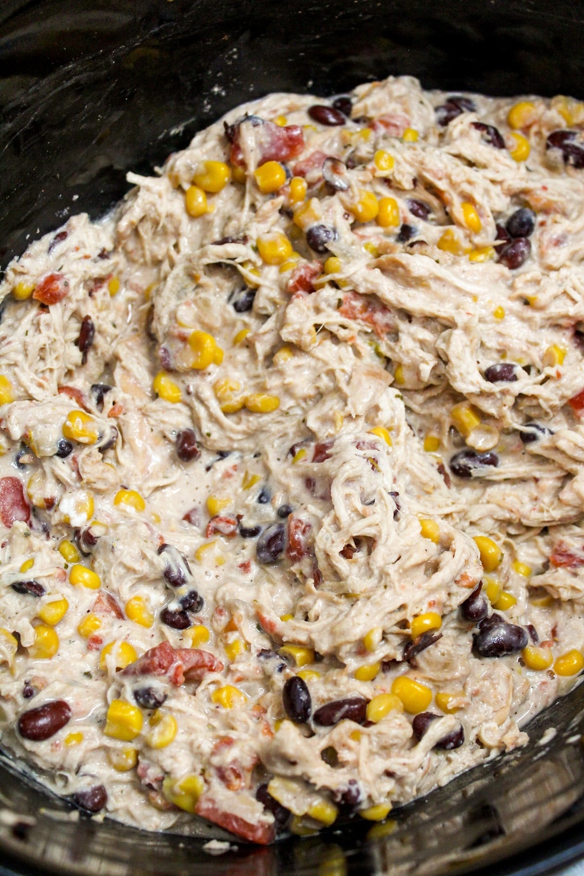 Slow Cooker Cream Cheese Chili Chicken in the slow cooker