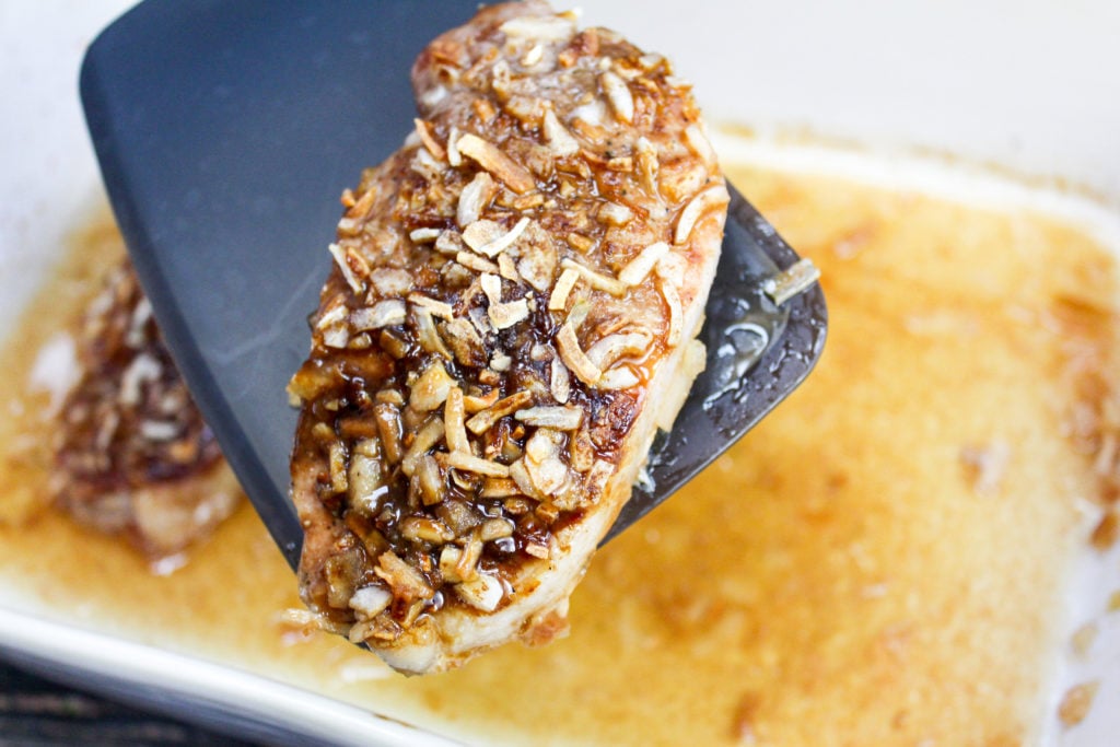 Pork chop in  a baking dish