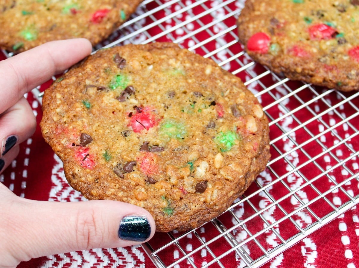 monster cookies held in hand