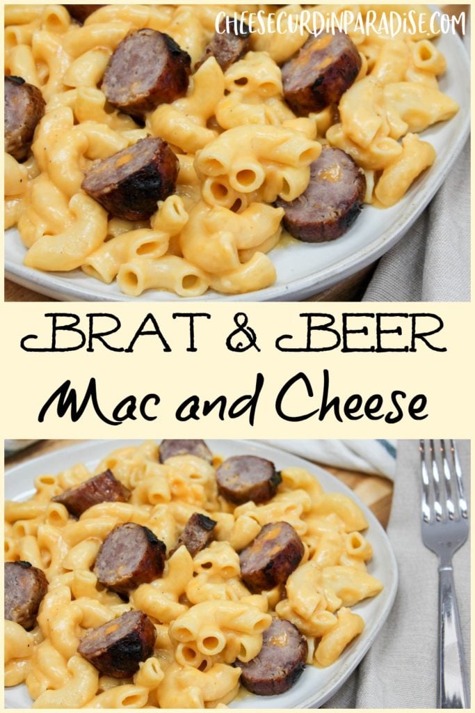 pasta and brats on a plate