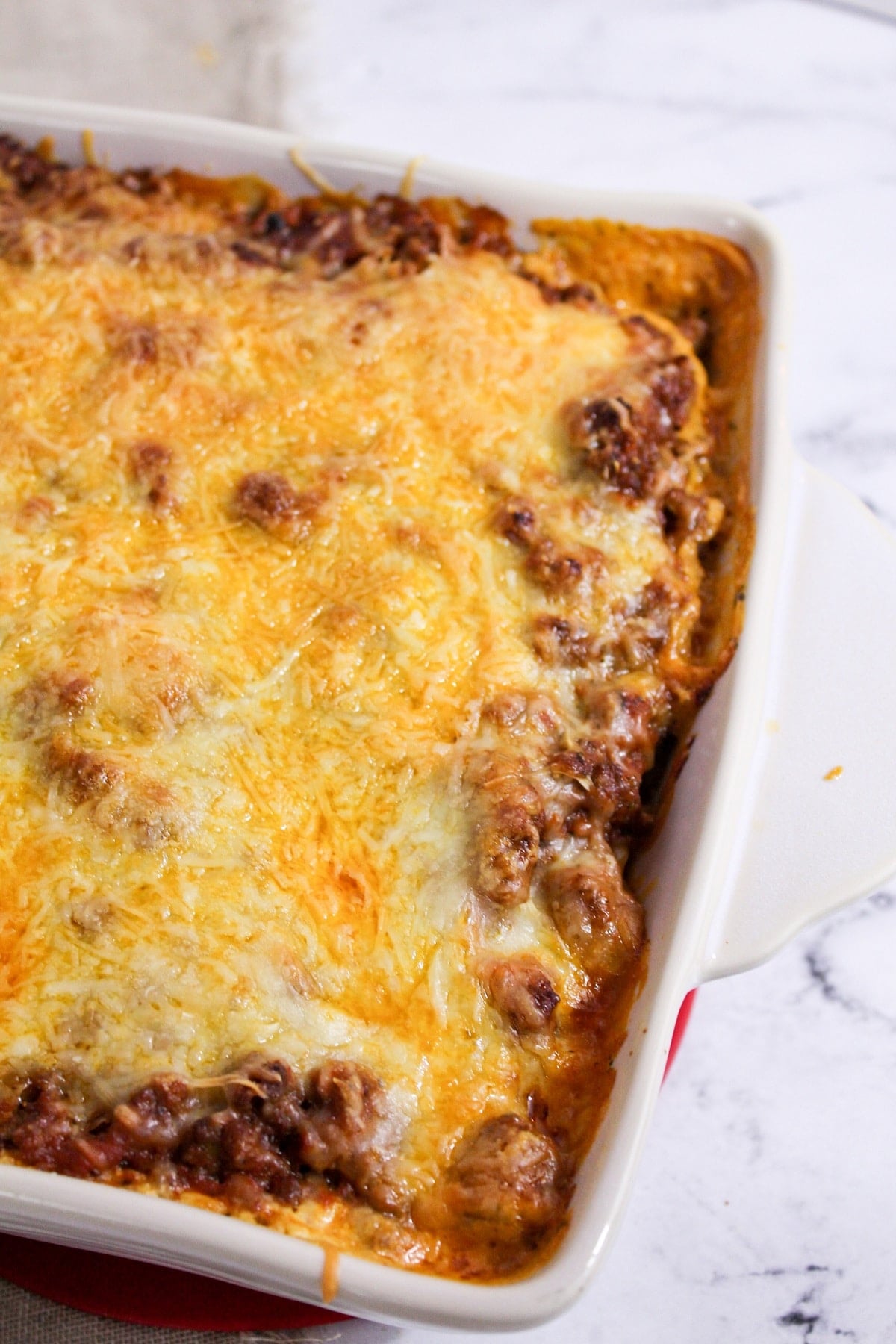 million dollar spaghetti casserole in casserole dish