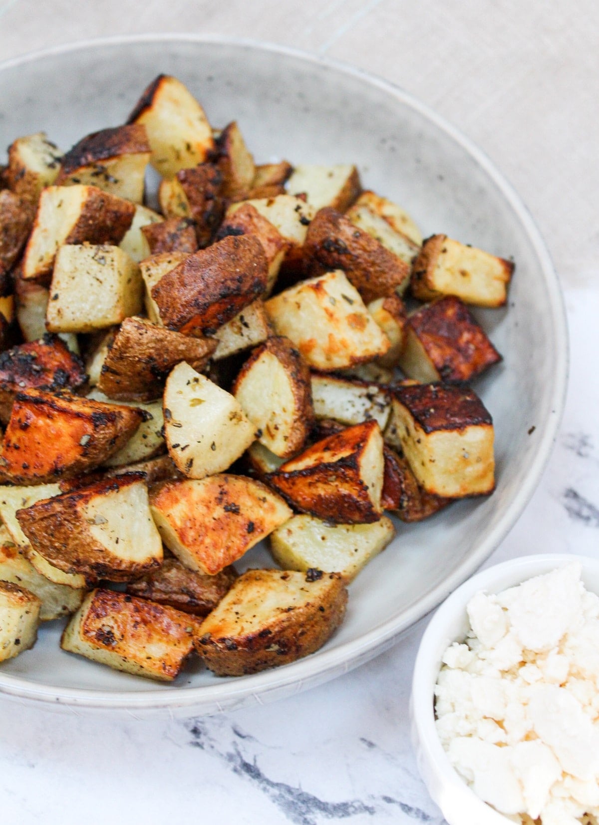 roasted potatoes with side of feta