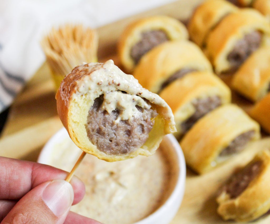 Brat Bites with Spicy Mustard Dipping Sauce Cheese Curd In Paradise