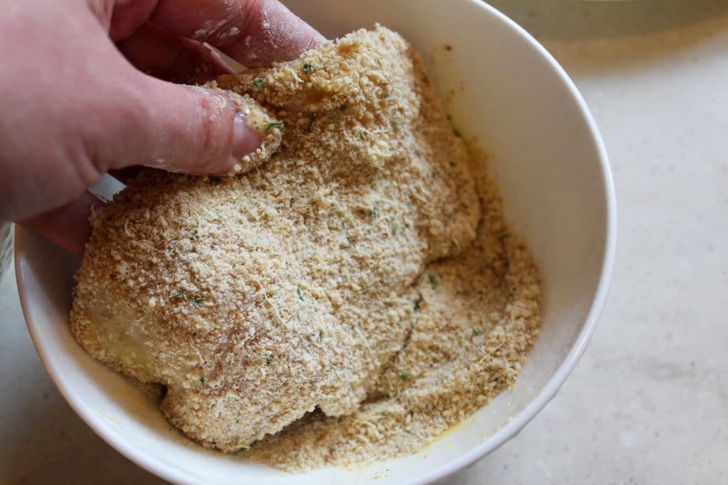 chicken coated in bread crumbs