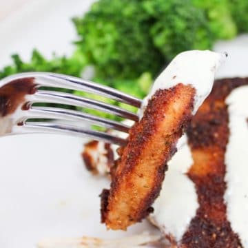 cut chicken on a fork