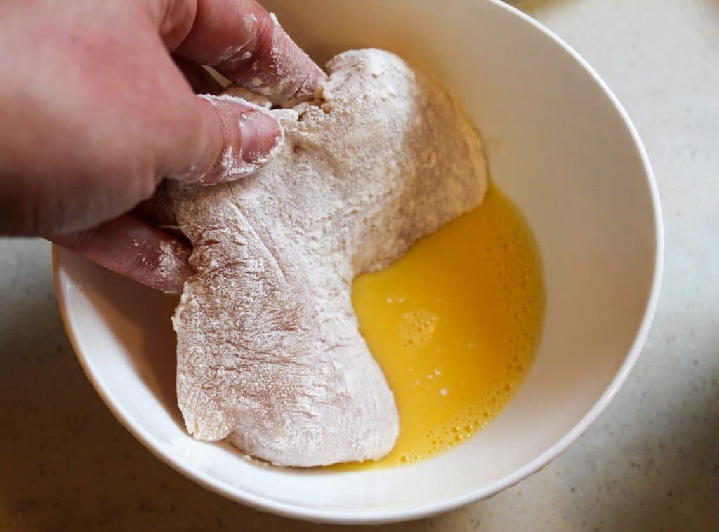 chicken coated in flour dipped in egg