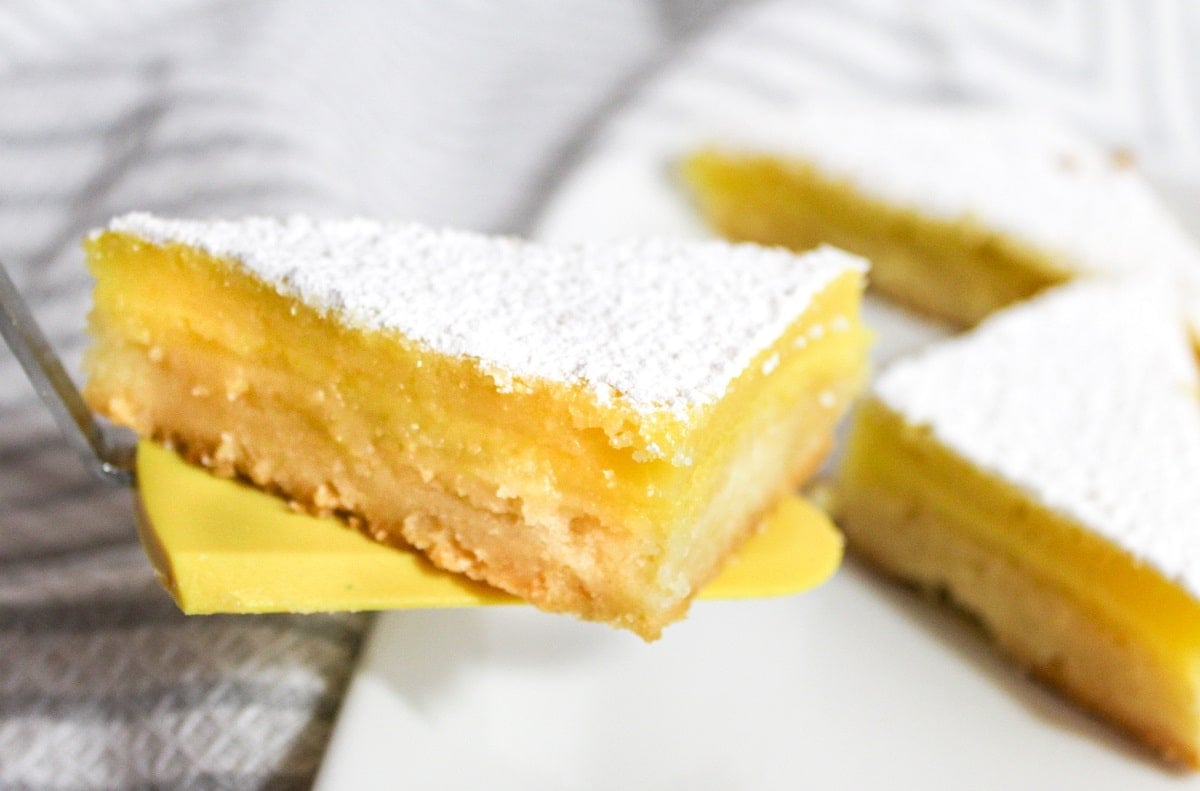 meyer lemon bar on a spatula