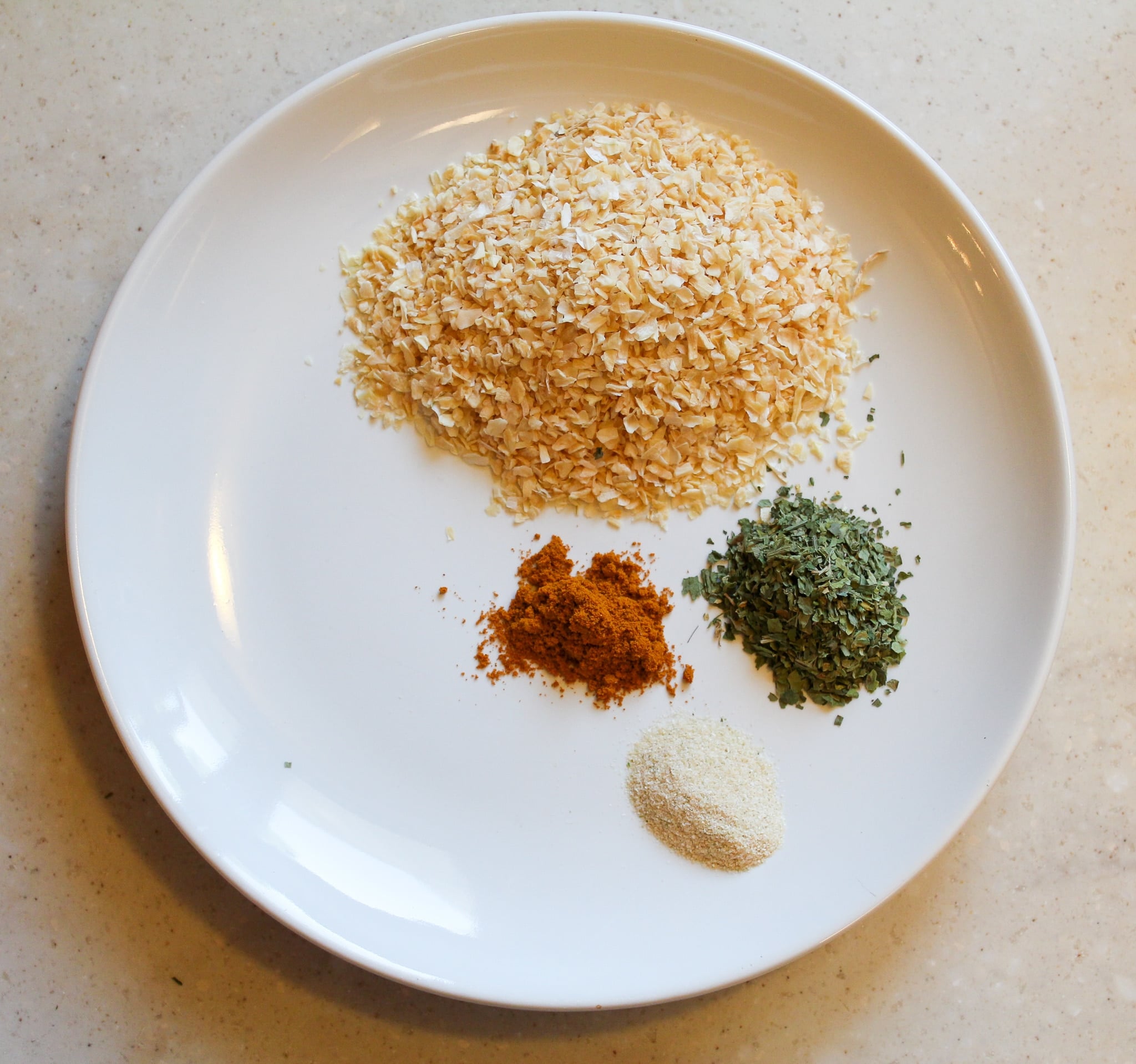 Onion soup ingredients on a plate