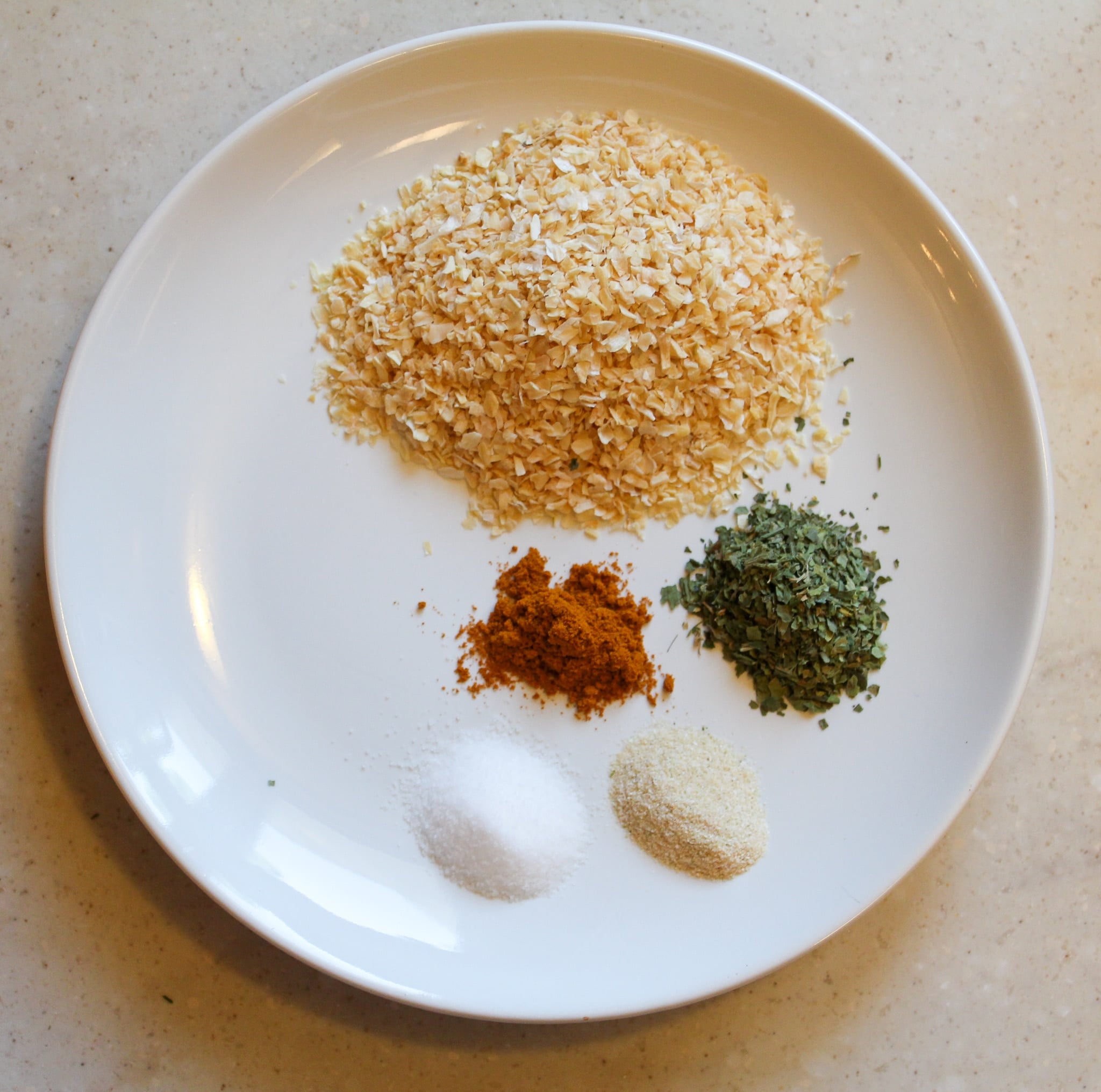 Onion soup ingredients on a plate