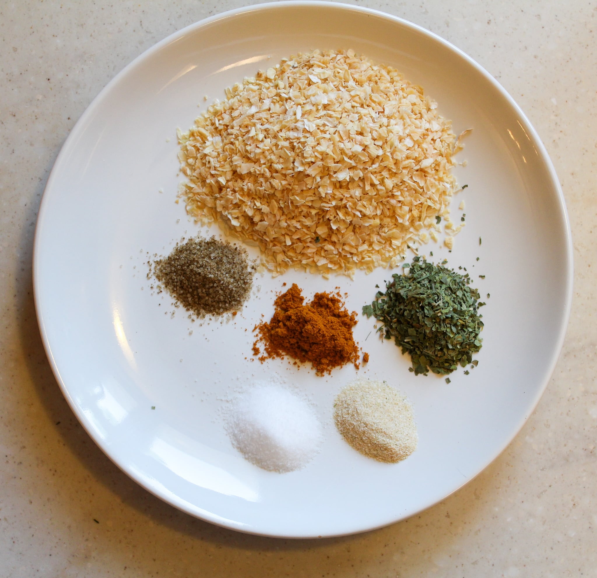 Onion soup ingredients on a plate