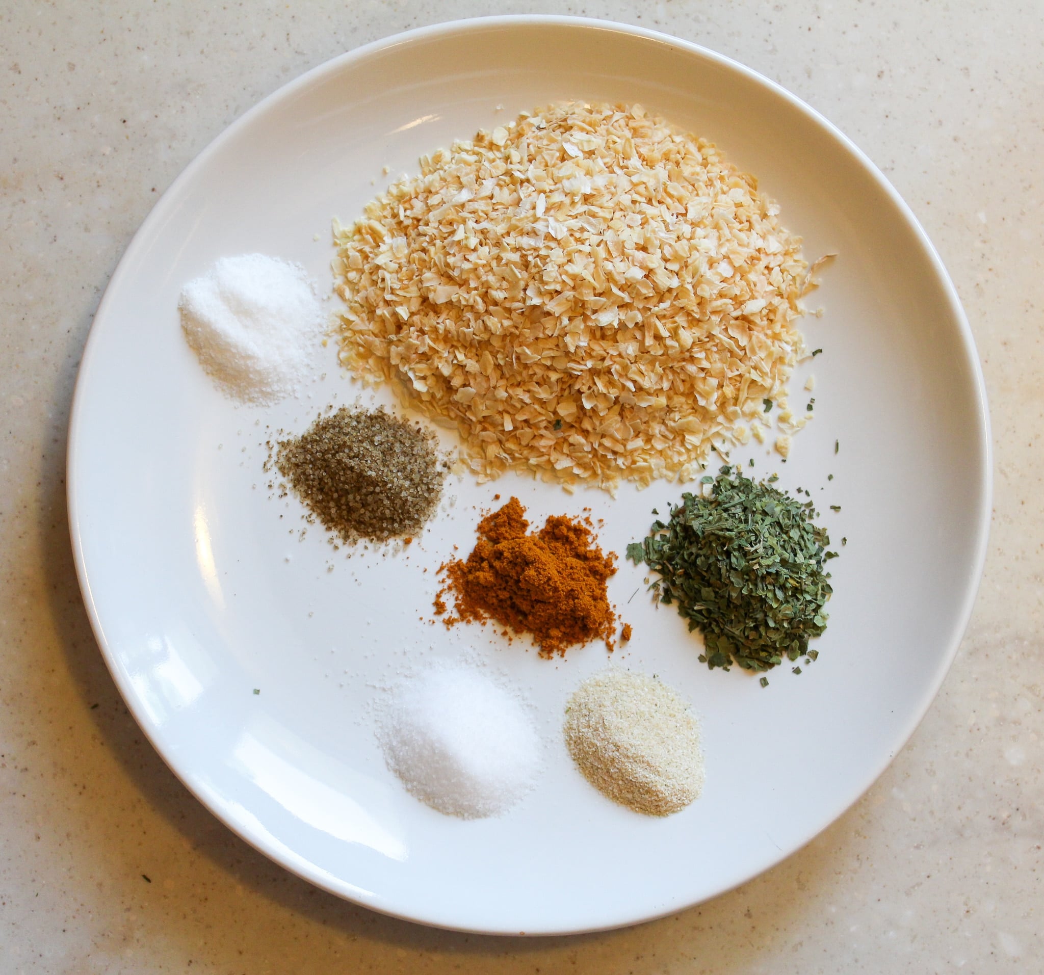 Onion soup ingredients on a plate