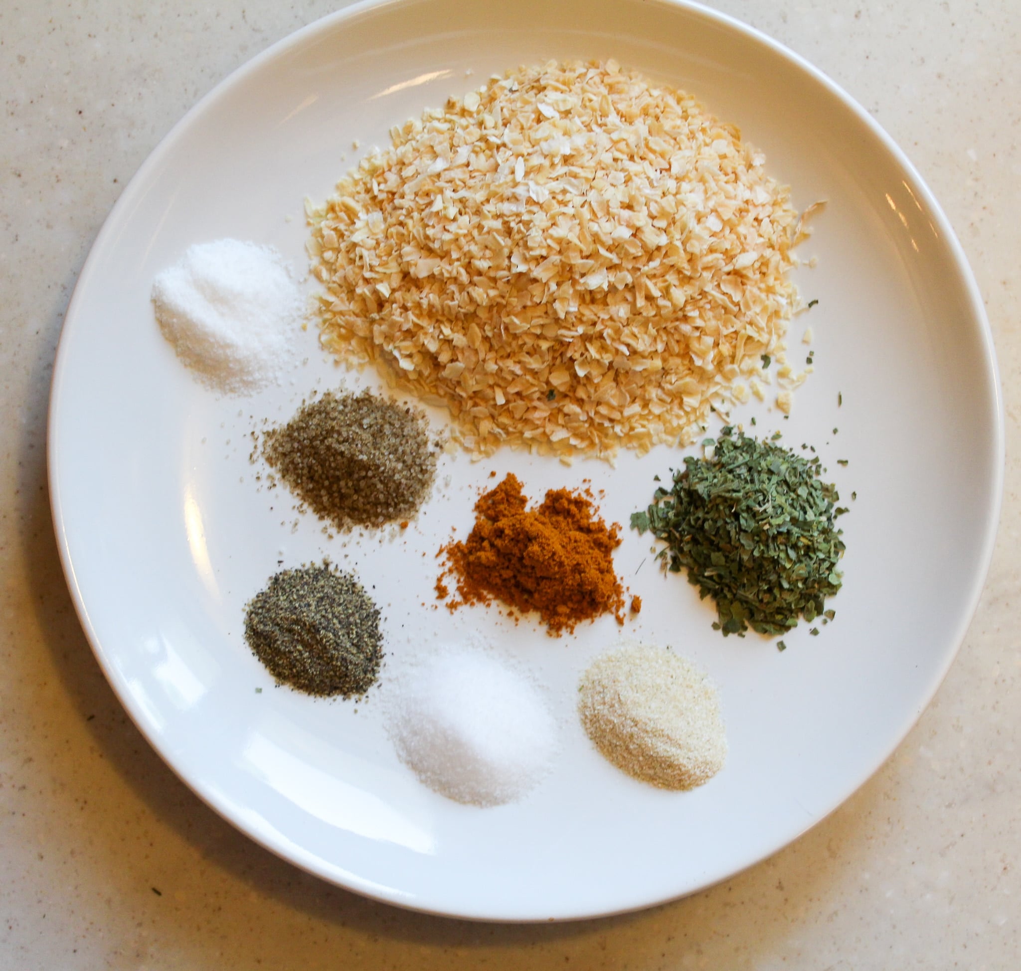 Onion soup ingredients on a plate