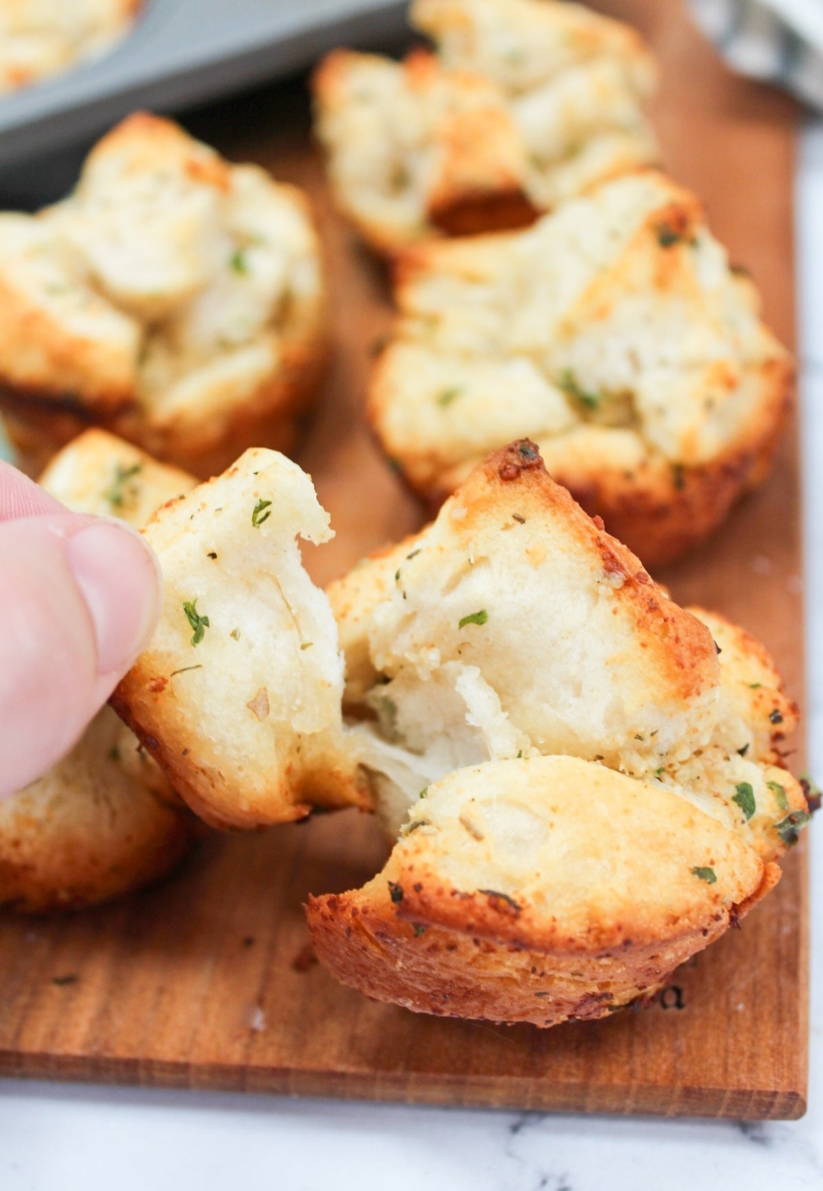 Mini Garlic Monkey Bread pulled apart