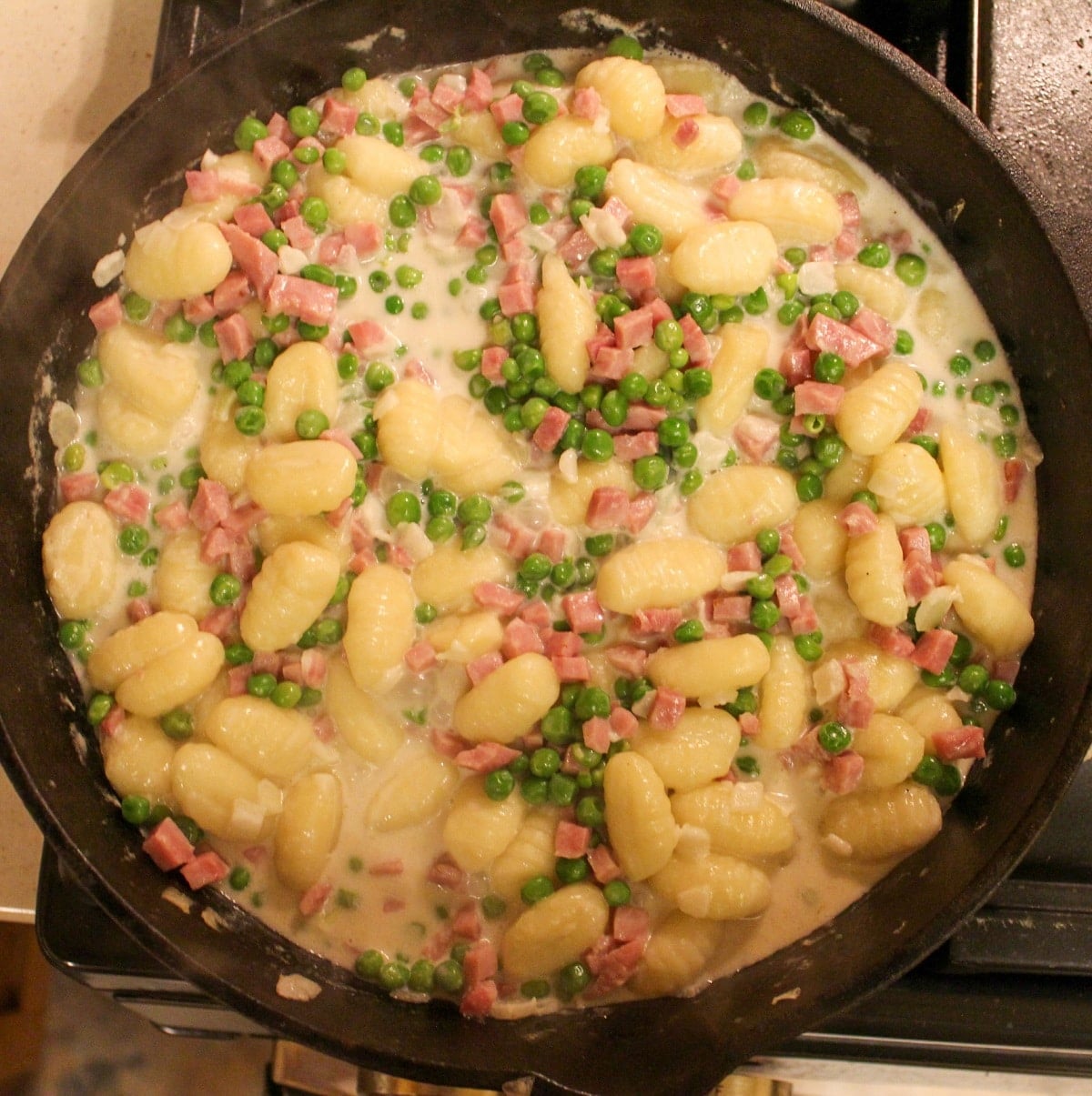 prep photos for ham and cheese gnocchi skillet