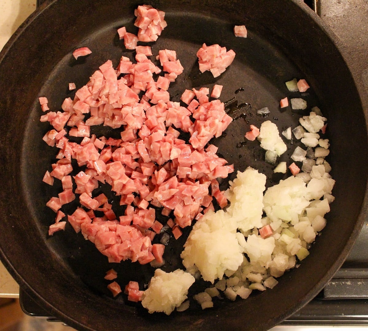prep photos for ham and cheese gnocchi skillet