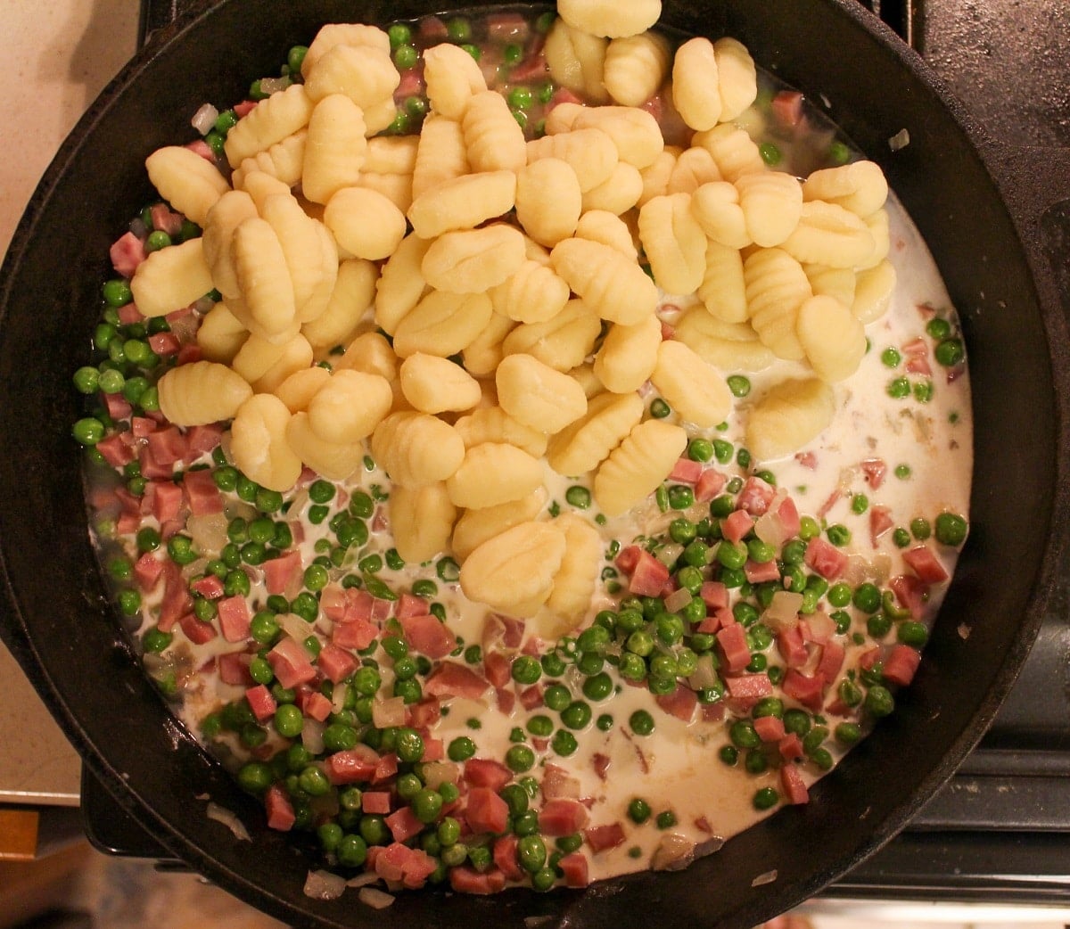 prep photos for ham and cheese gnocchi skillet