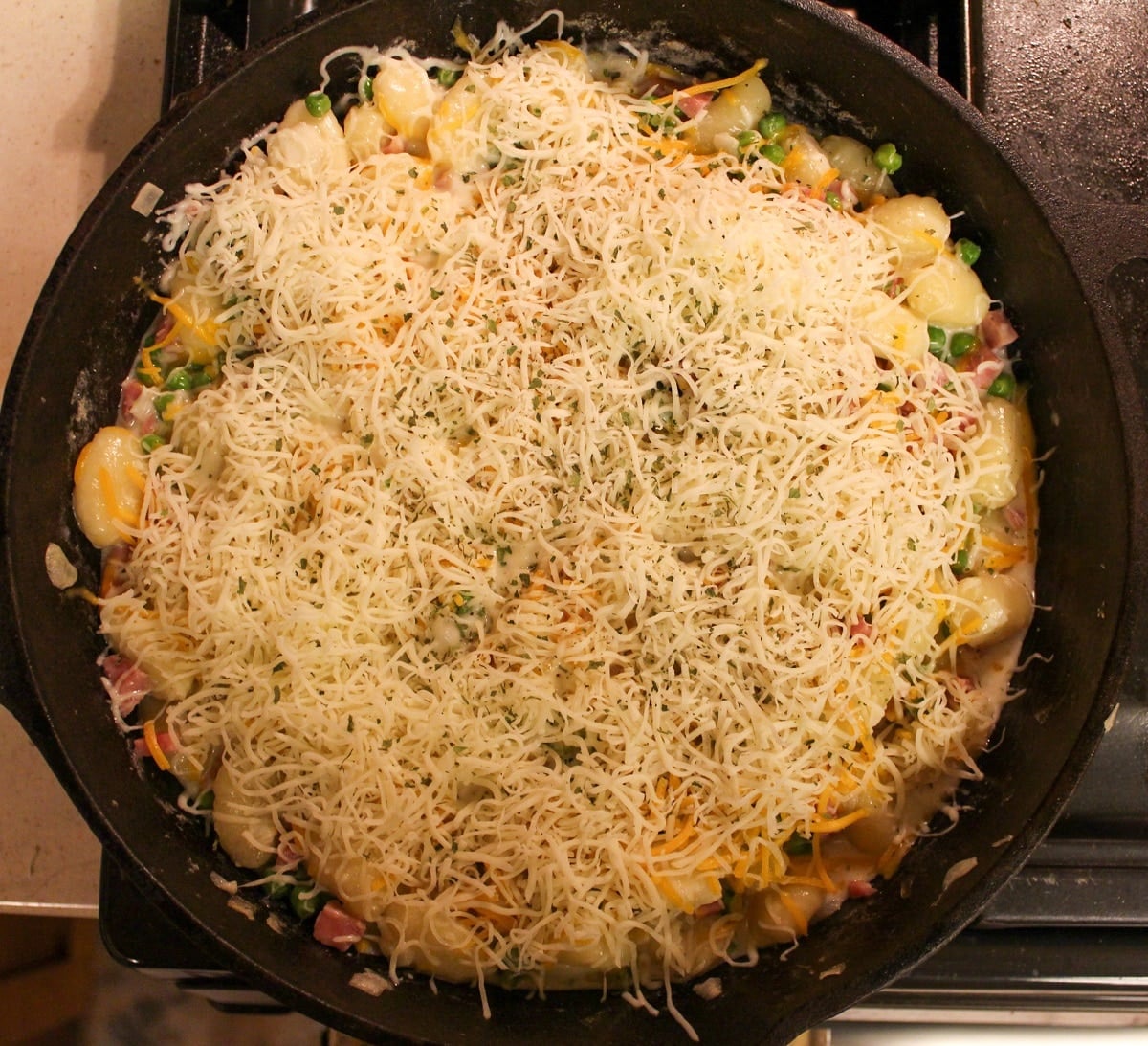 prep photos for ham and cheese gnocchi skillet