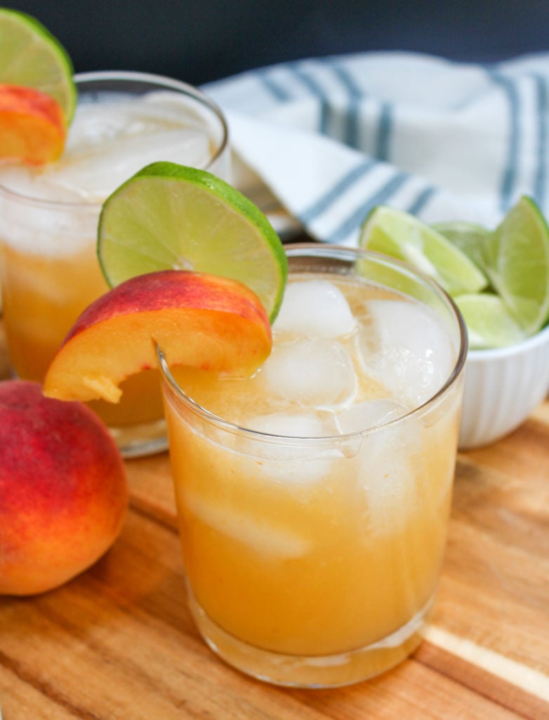 margarita in a glass with peaches
