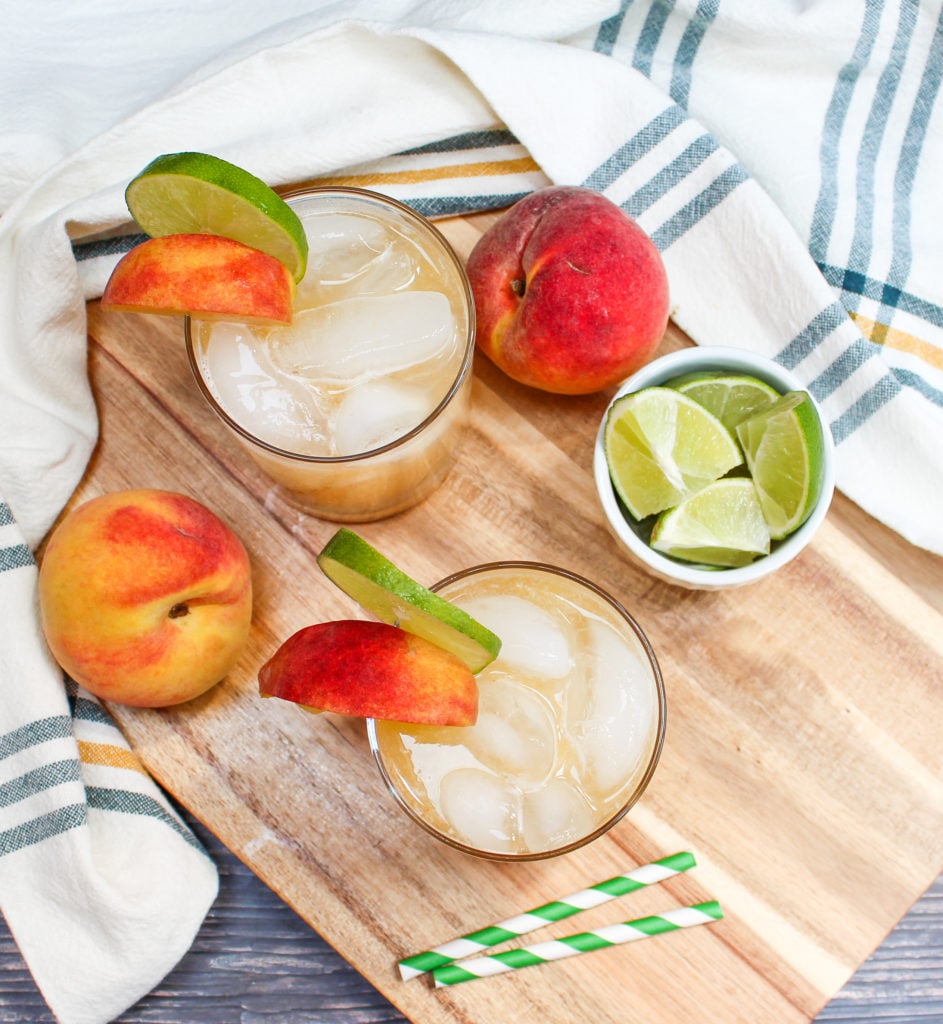 margarita in a glass with peaches