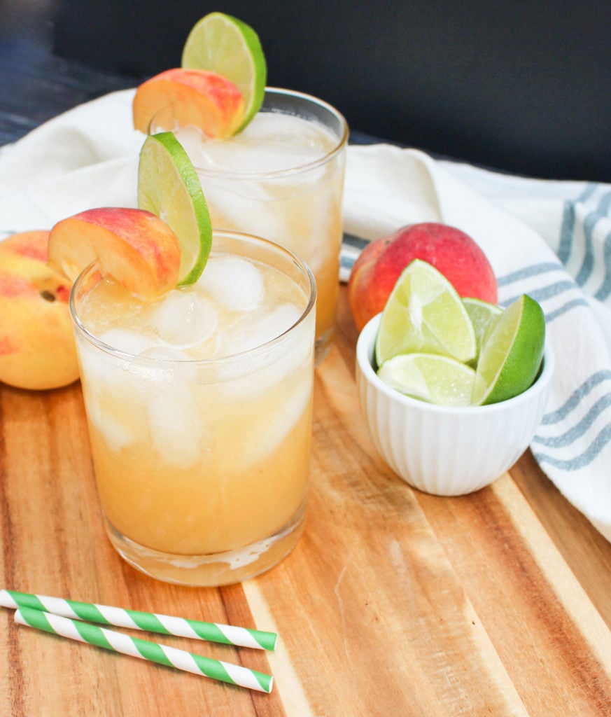 margarita in a glass with peaches