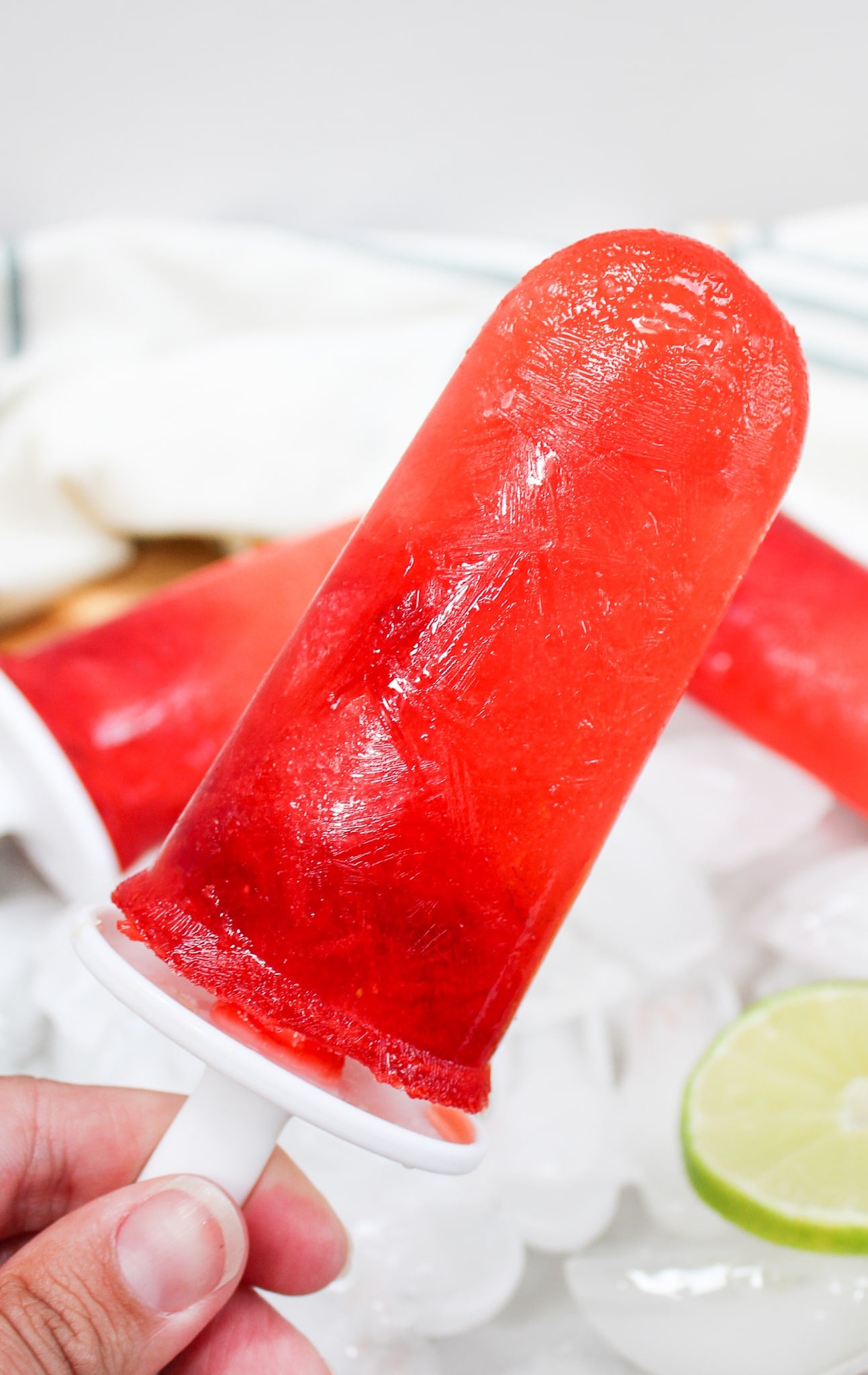 Strawberry Margarita Popsicle held upright