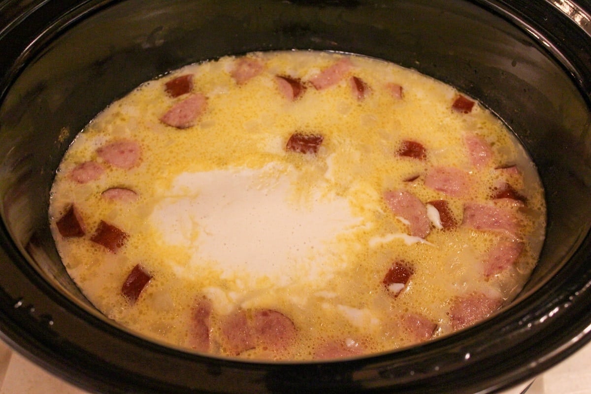 soup in slow cooker with thickener