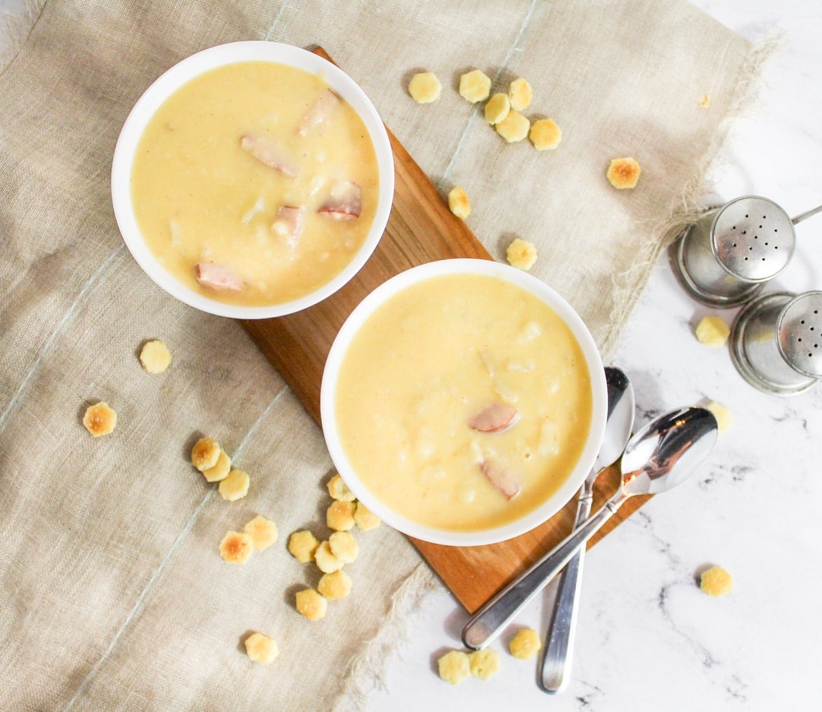 overhead shot of potato soup