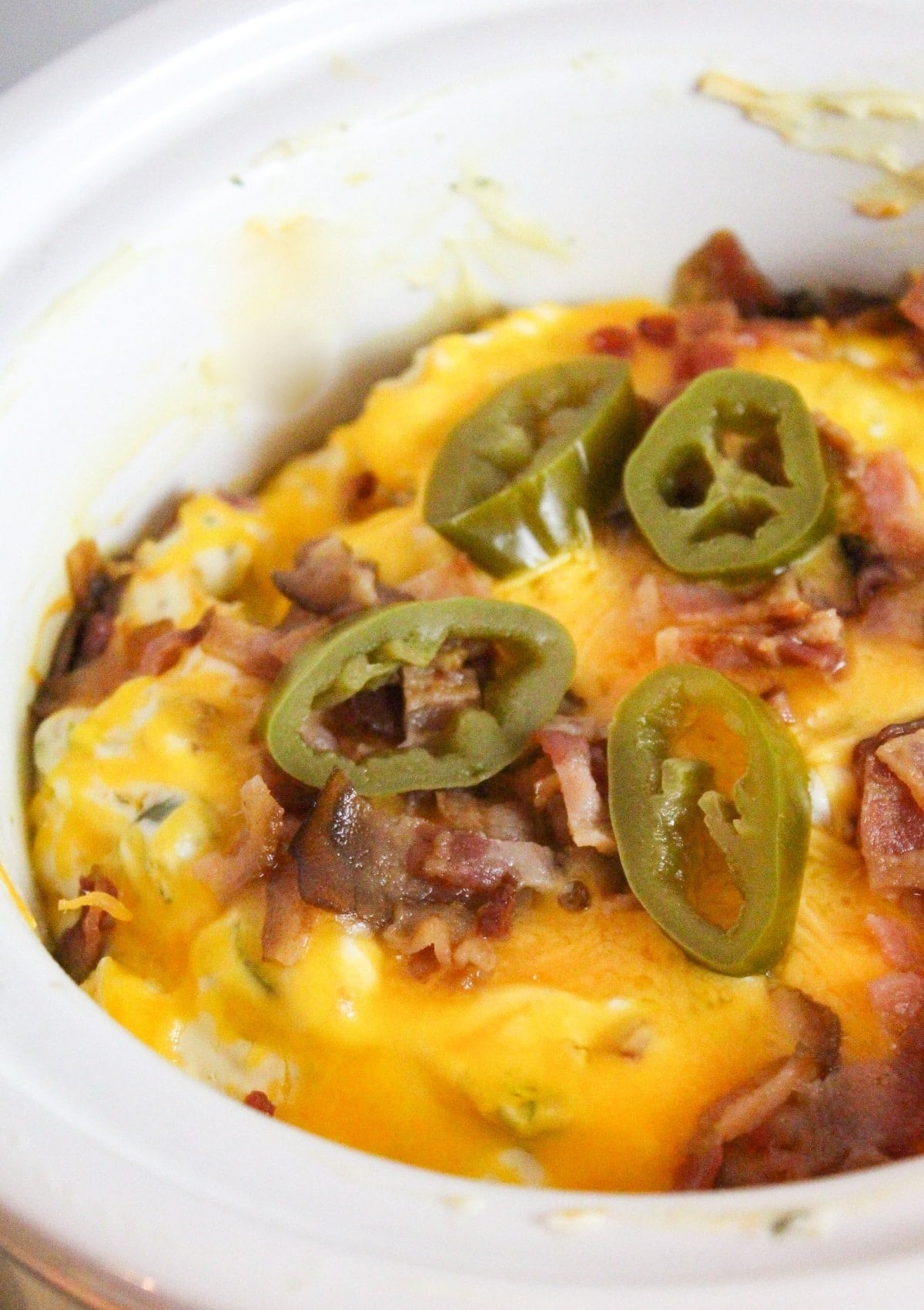 slow cooker jalapeno popper dip close photo
