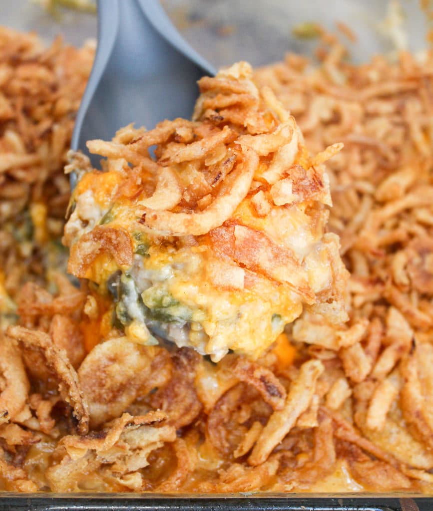 casserole on a serving spoon