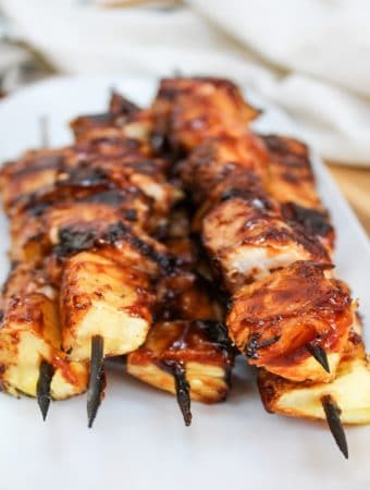 chicken pineapple with bbq sauce on a stick