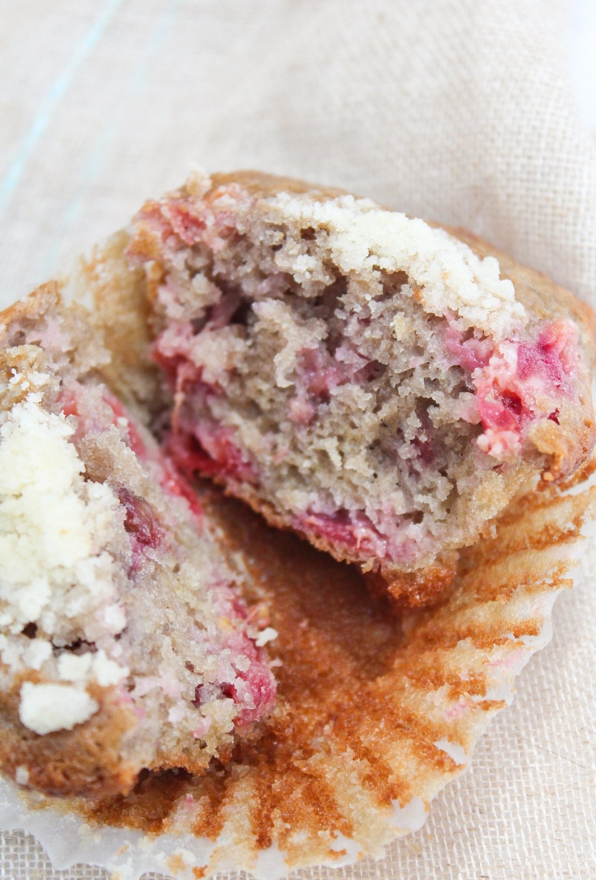 tart cherry crumb muffins cut in half