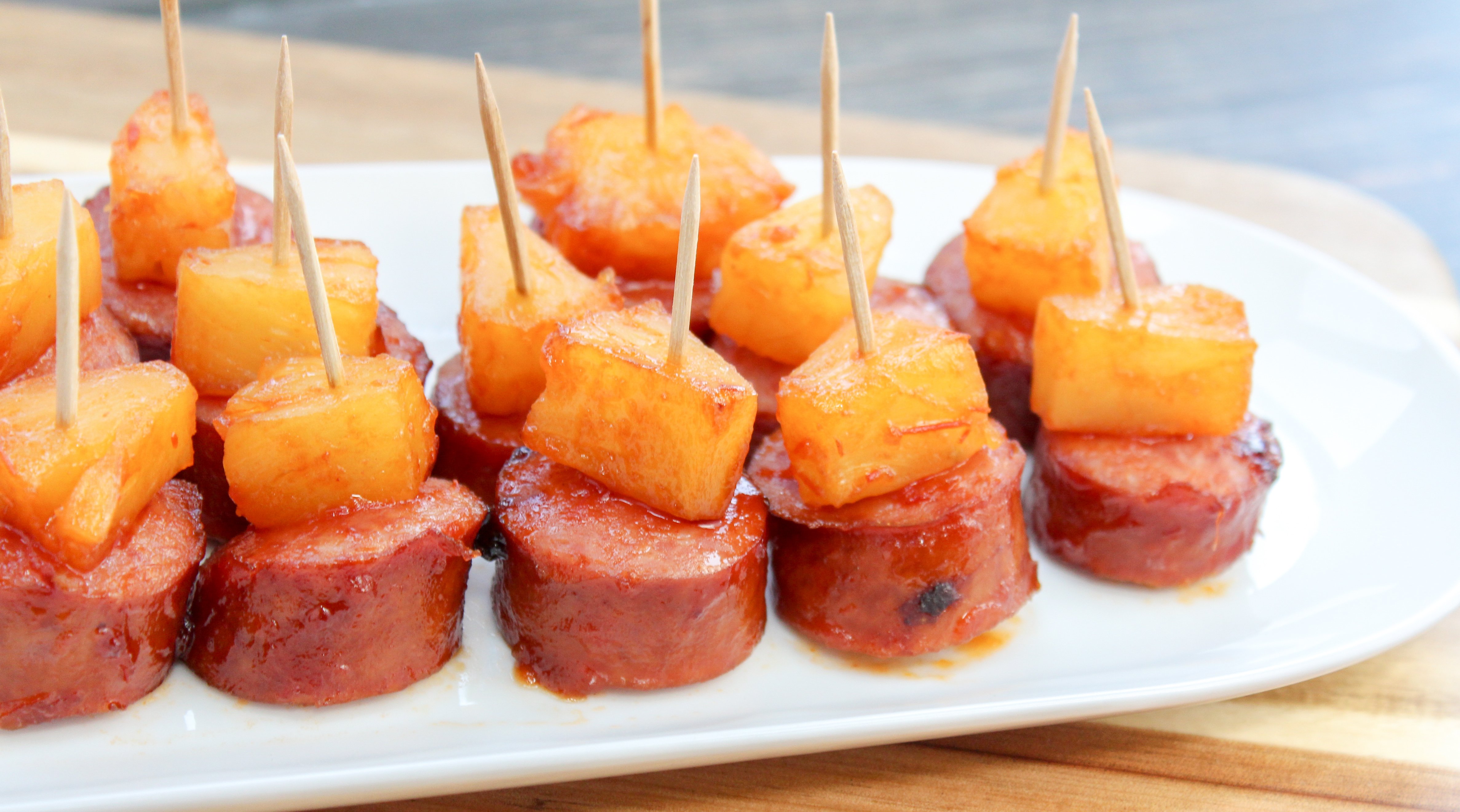 Sliced Smoked Sausage and Pineapple on a Toothpick
