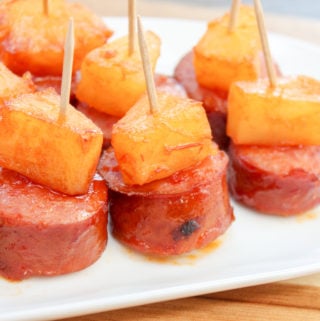 Sliced Smoked Sausage and Pineapple on a Toothpick