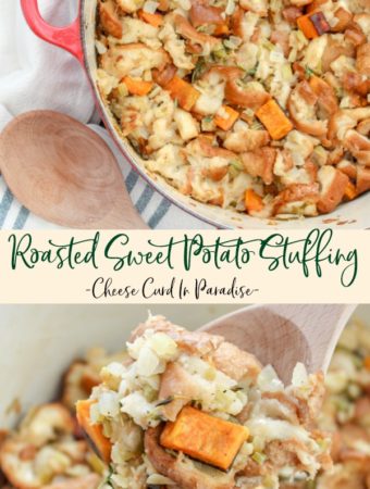 Stuffing with sweet potatoes in a red dutch oven