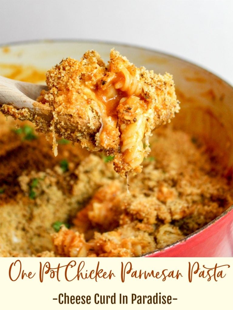Pasta, chicken and sauce Scooped from a red pot