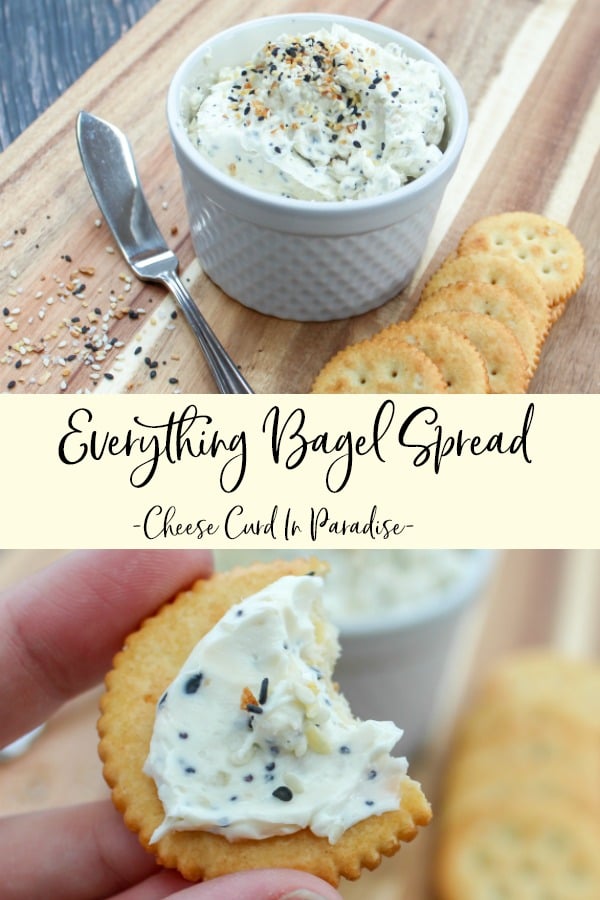 Spread in a white container wth crackers and a spreading knife