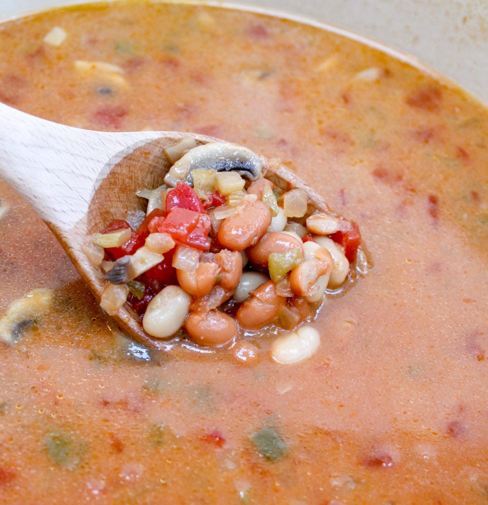 vegan bean soup in a white bowl