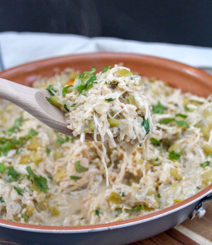 Chicken with Chile Cheese Rice in a skillet