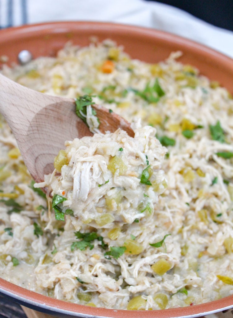 Chicken with Chile Cheese Rice in a skillet