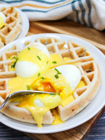 Waffles and eggs on a plate