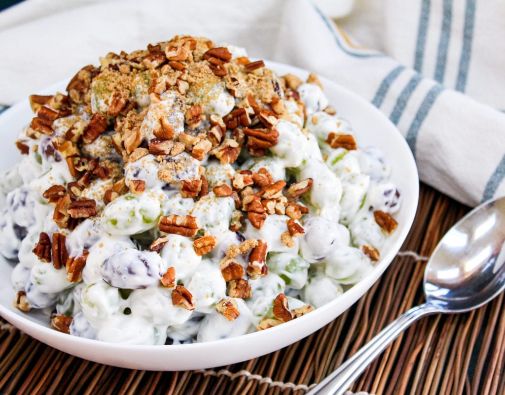 grapes salad in a white bowl