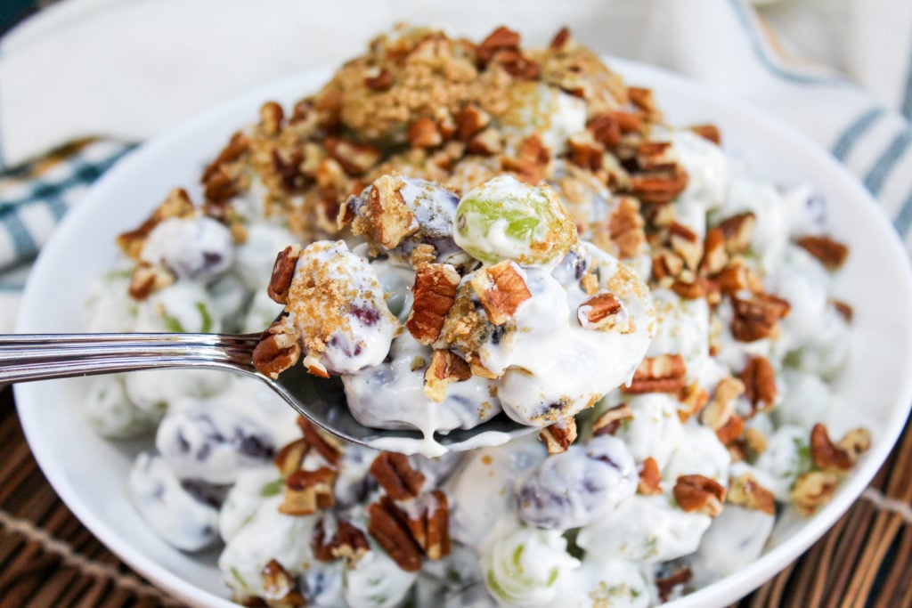 grapes salad in a white bowl