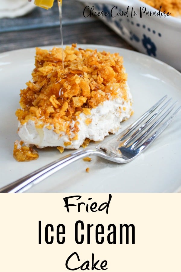 fried ice cream cake on a plate with honey