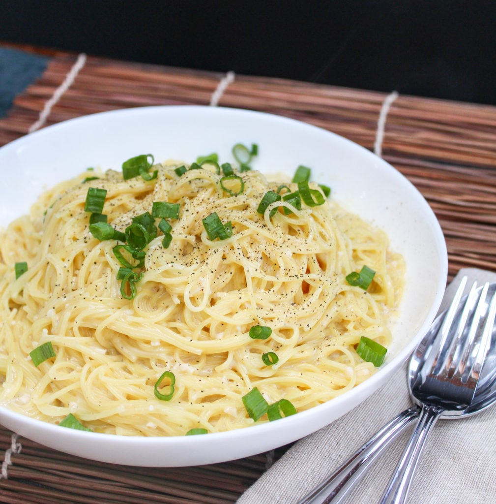 Pasta in a white bowl