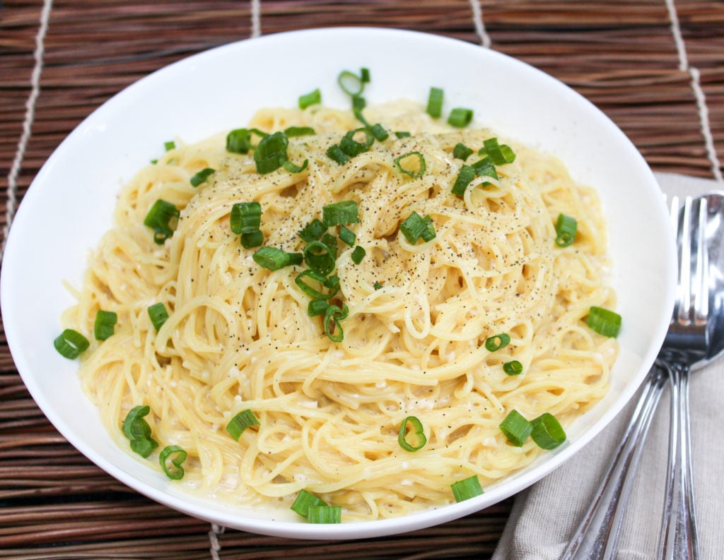 Pasta in a white bowl